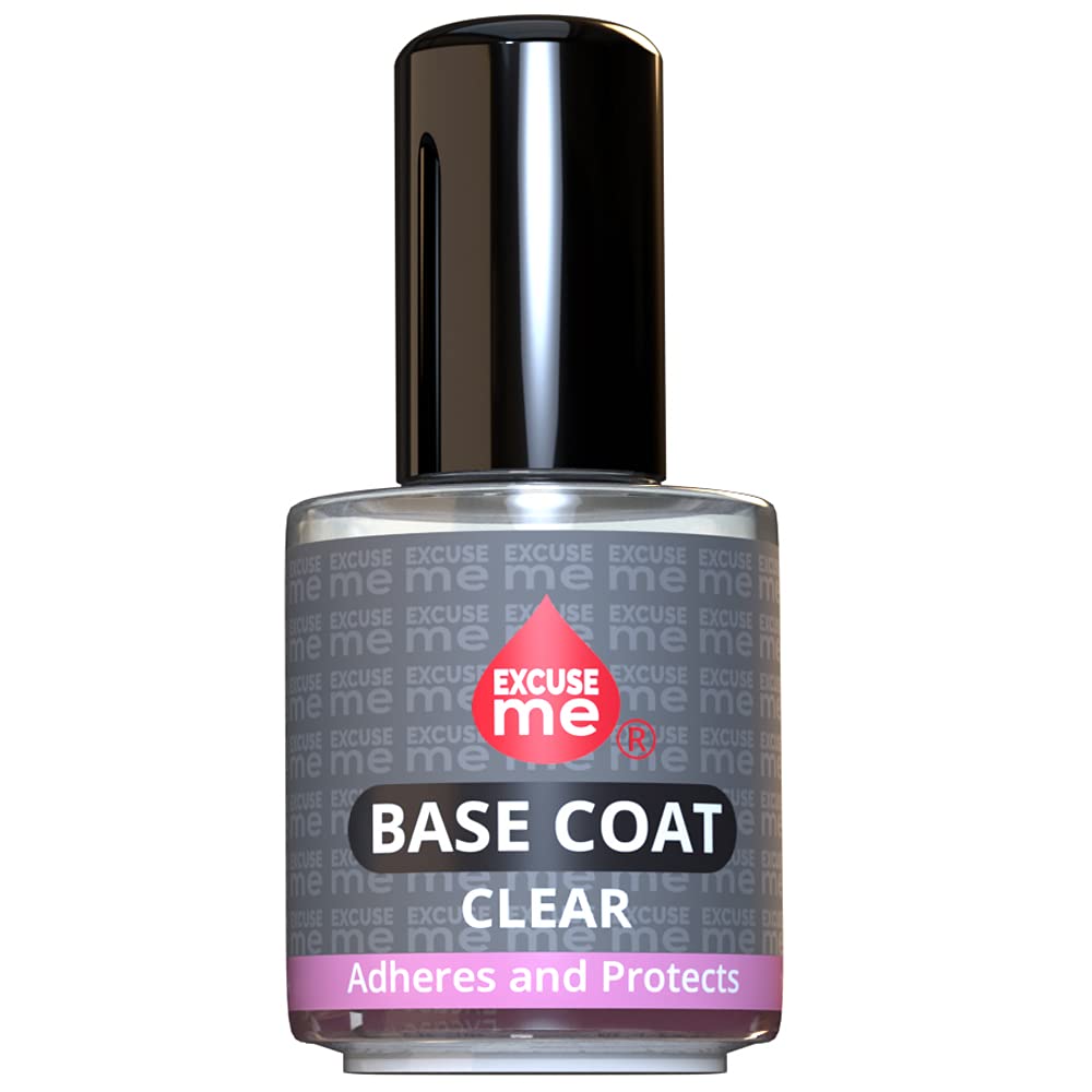 Excuse Me Base Coat Clear Long Lasting, Adheres and Protects your nails, No Yellowing 0.5 oz