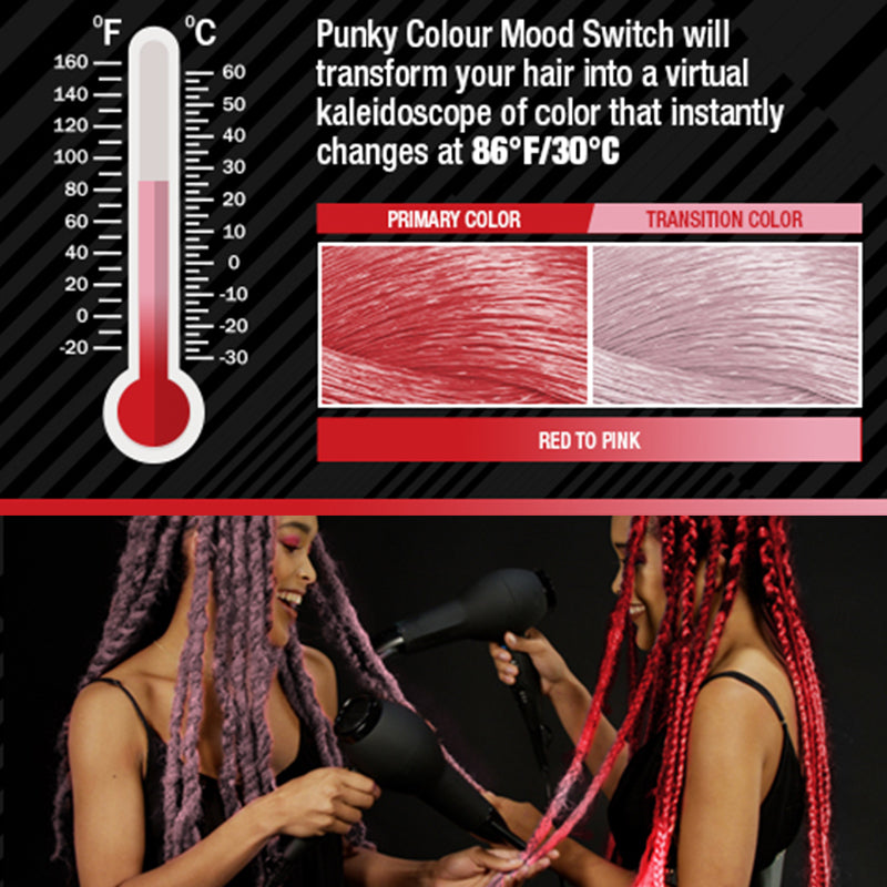 Punky Colour "Mood Switch" Heat Activated Hair Color Change: Red To Pink