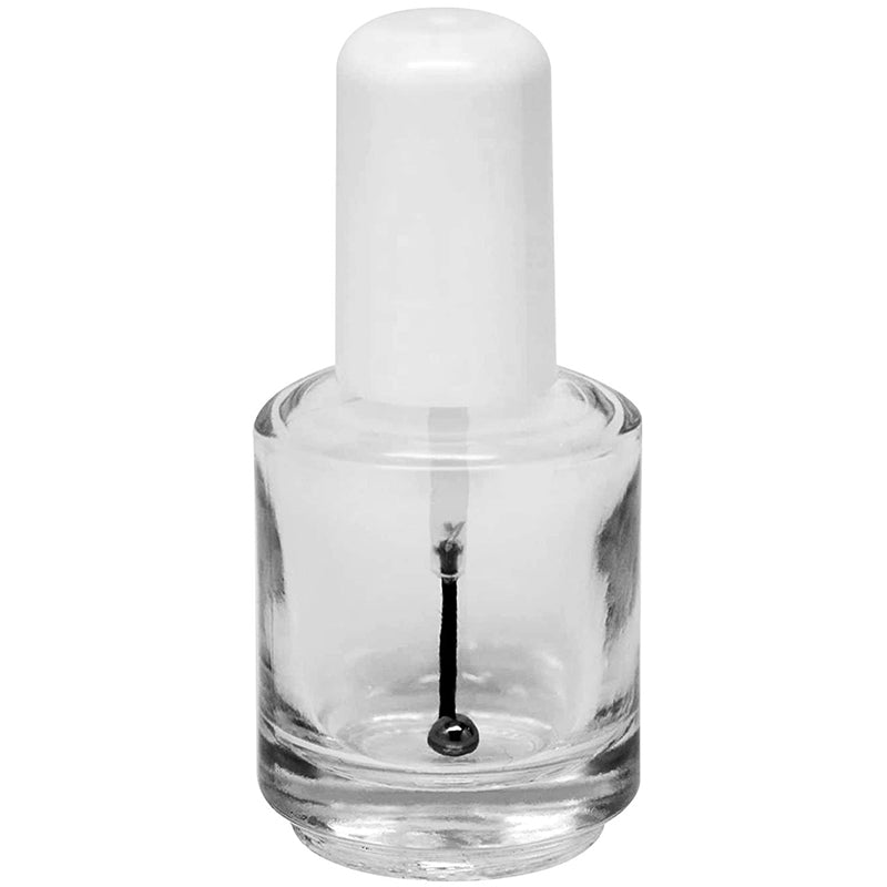 Empty Polish Bottle Clear + Brush + Mixing ball + White Cap 0.5 Oz