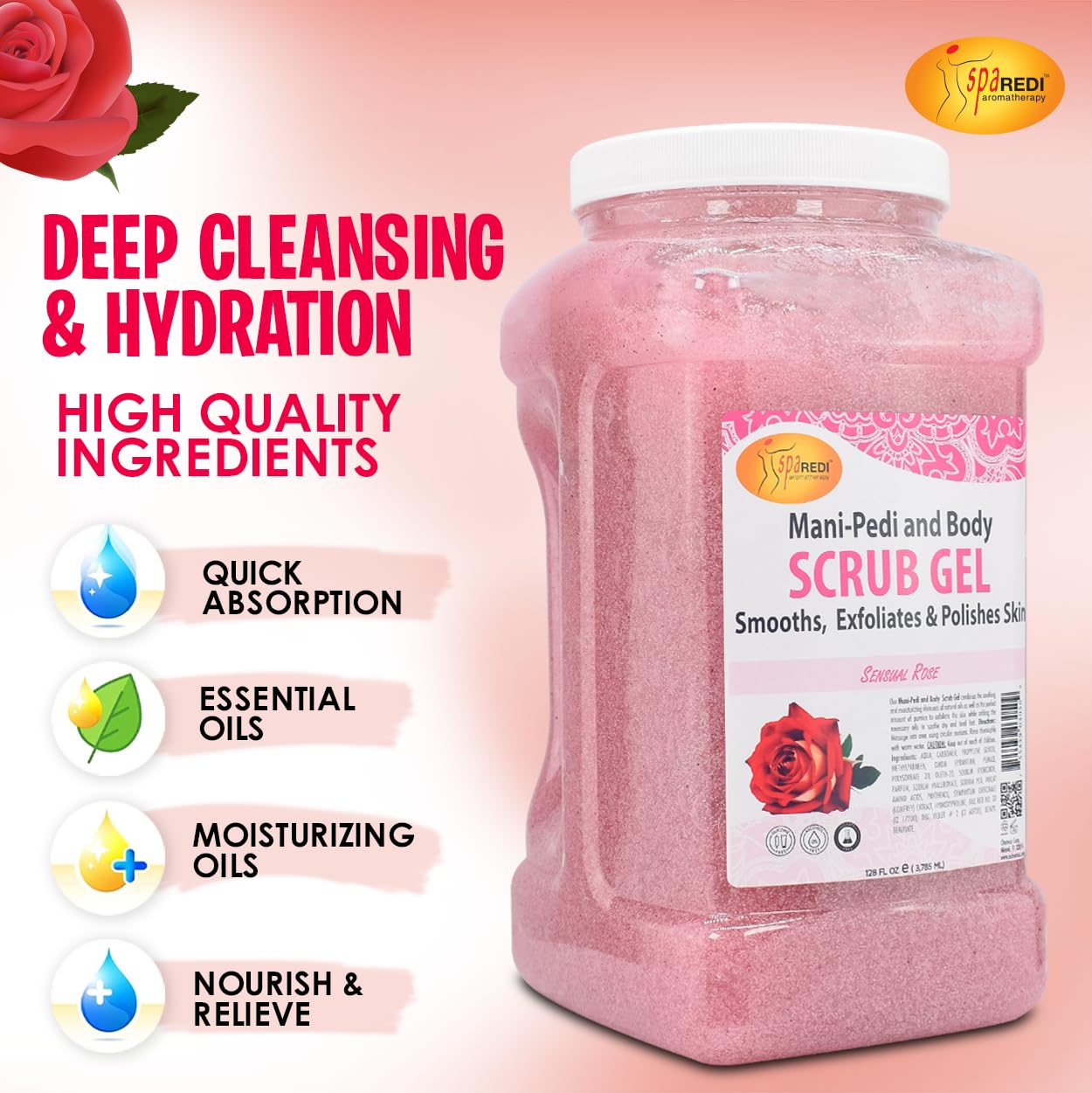 SPA REDI Pedi Scrub Gel Sensual Rose Bucket (5 gallon size)