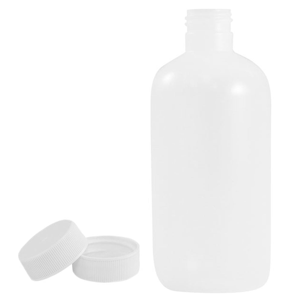 Empty Natural plastic HDPE (boston round) bottle 8 oz. with cap 24/410 with induction seal foil