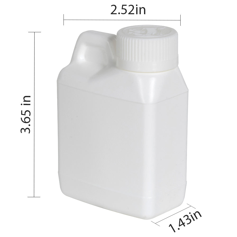 Empty White Rectangular F-Style Jugs 4 oz Plastic Bottle & cap with Child Resistant Airtight Lids