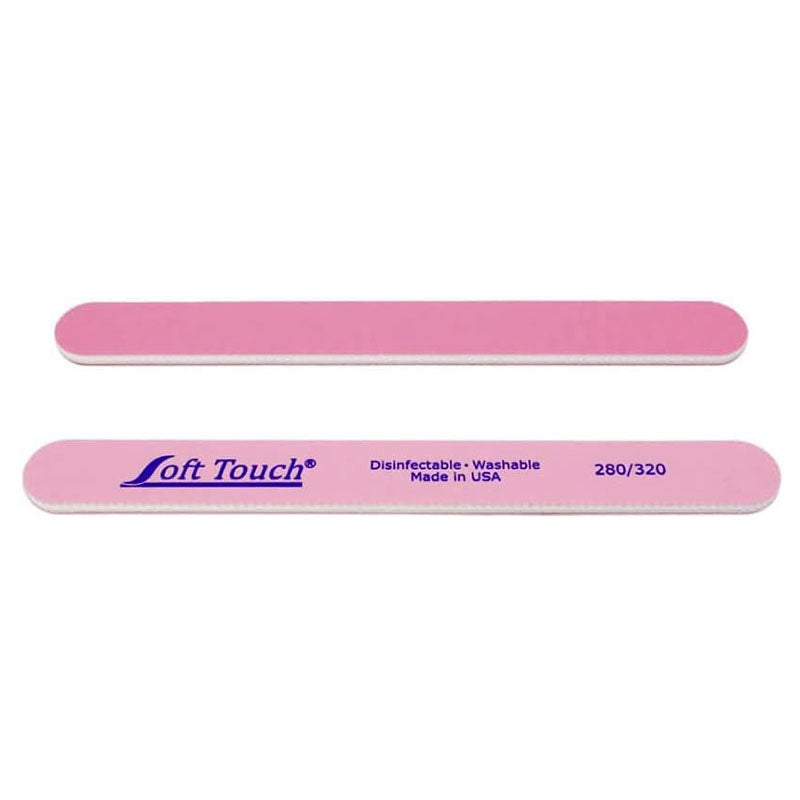 Soft Touch Nail File, Double Sided – 280/320 Grit, Light/Dark Pink, for Natural Nails, 7 Inch