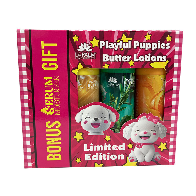 Buy 2 Get 1 Free La Palm Spa Holiday Lotion Gift Set 3 Lotions + 1 Serum - Playful Puppies