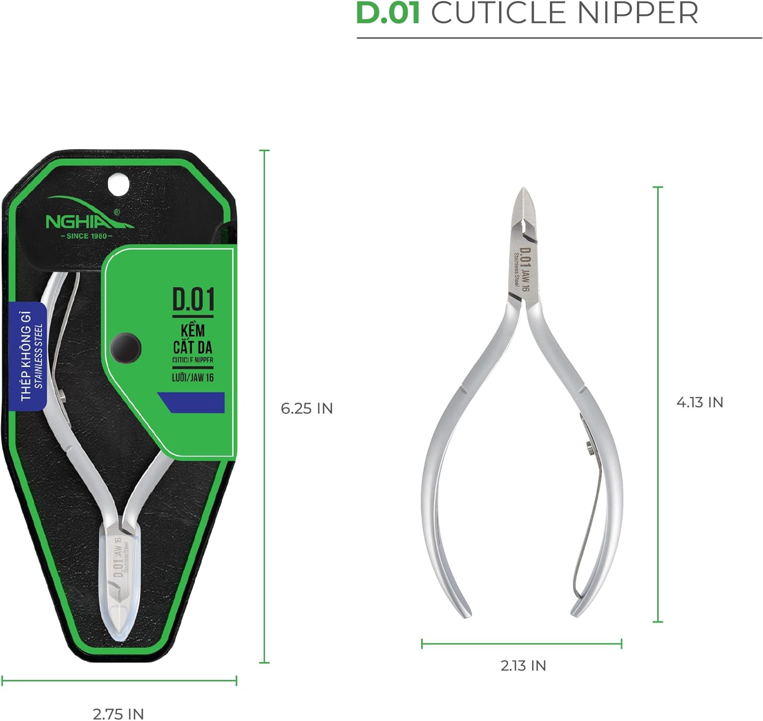 NGHIA Cuticle Nipper Stainless Steel - D-01 JAW 16