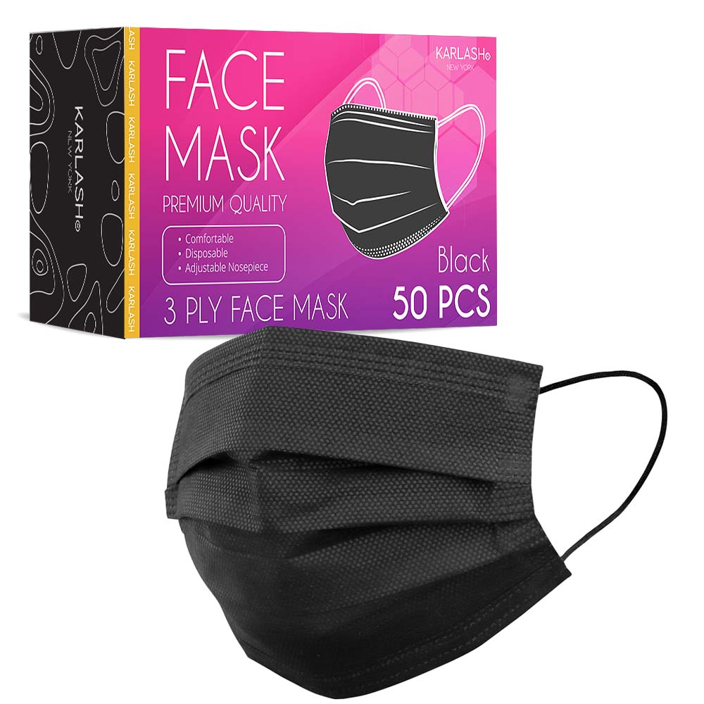 Karlash Disposable Face Mask, Pack of 50 Mask - Black