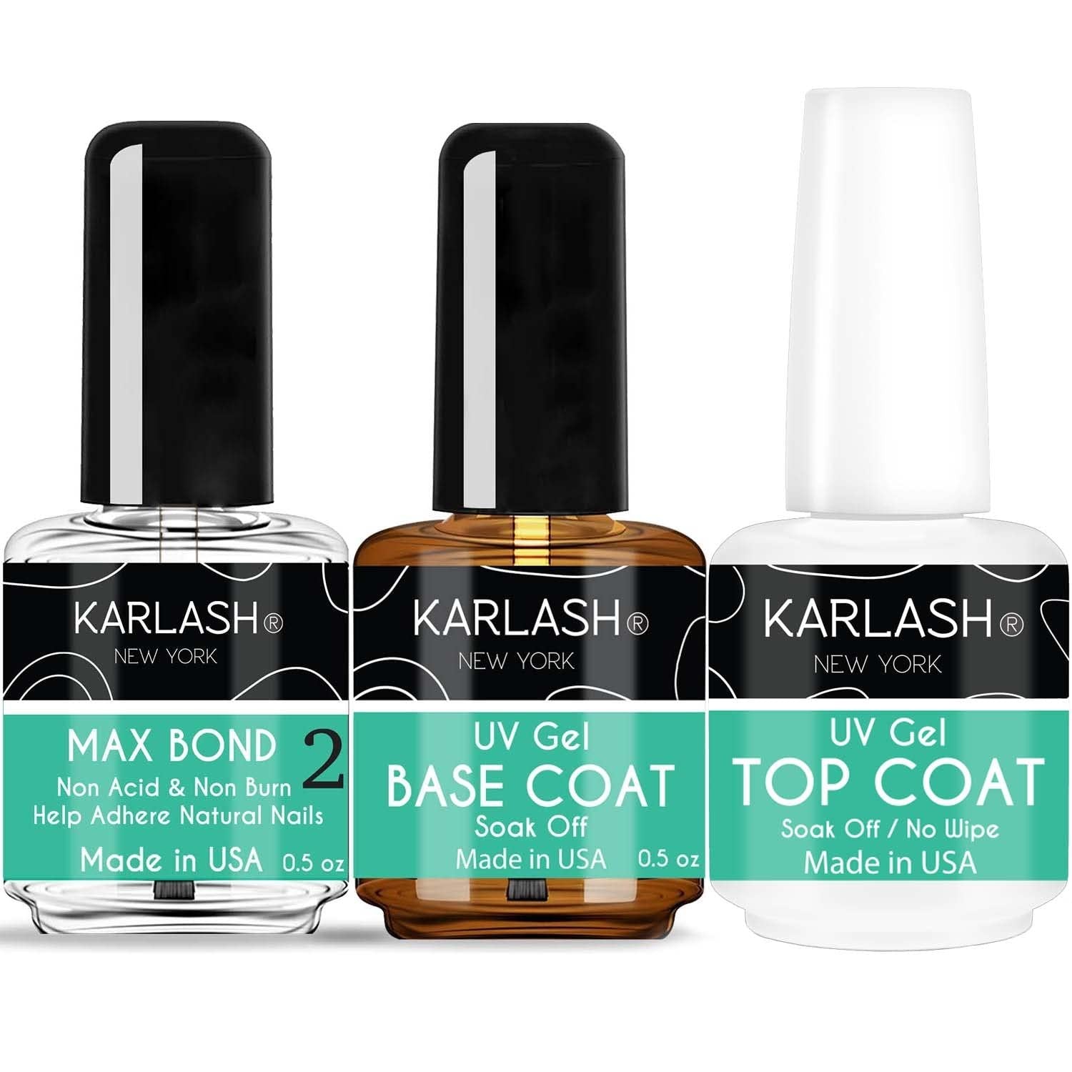 Karlash SET No Wipe Gel Top Coat, Base Coat and Max Bond