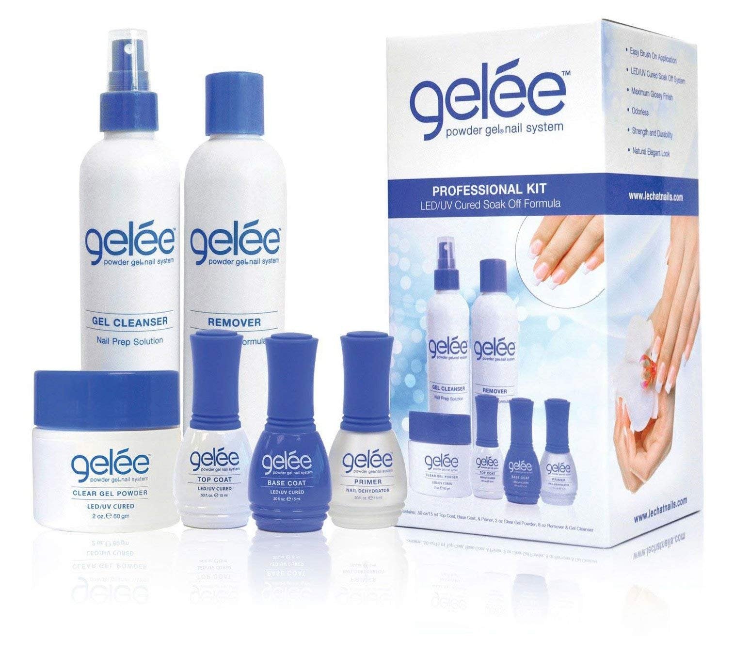 LeChat - Gelee Powder Gel Nail System Professional Kit - Easy to Apply - Curable with UV or LED Lamp - Soak-Off Capability - Odorless