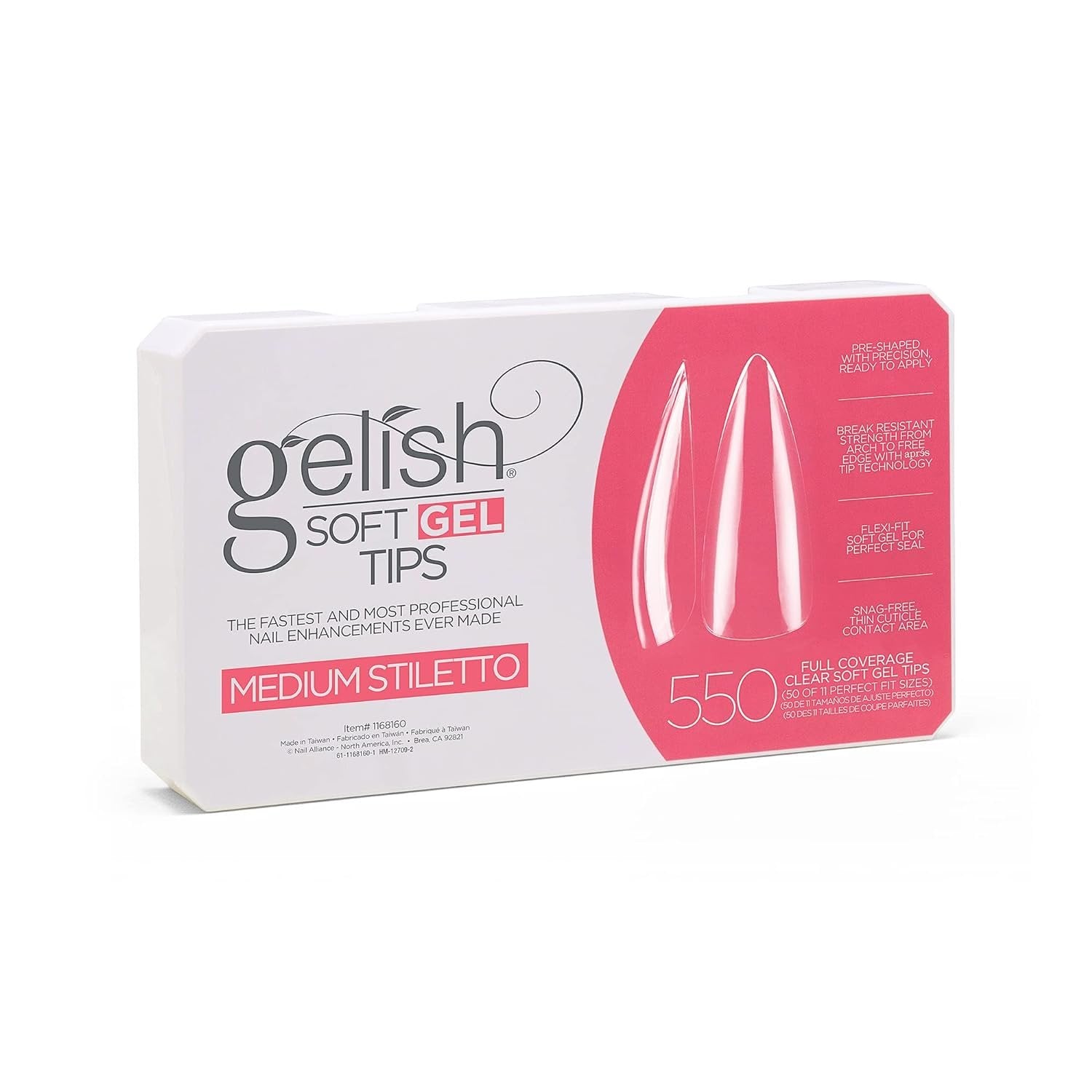 Nail Harmony Gelish Soft Gel Tips Medium Stiletto 550ct