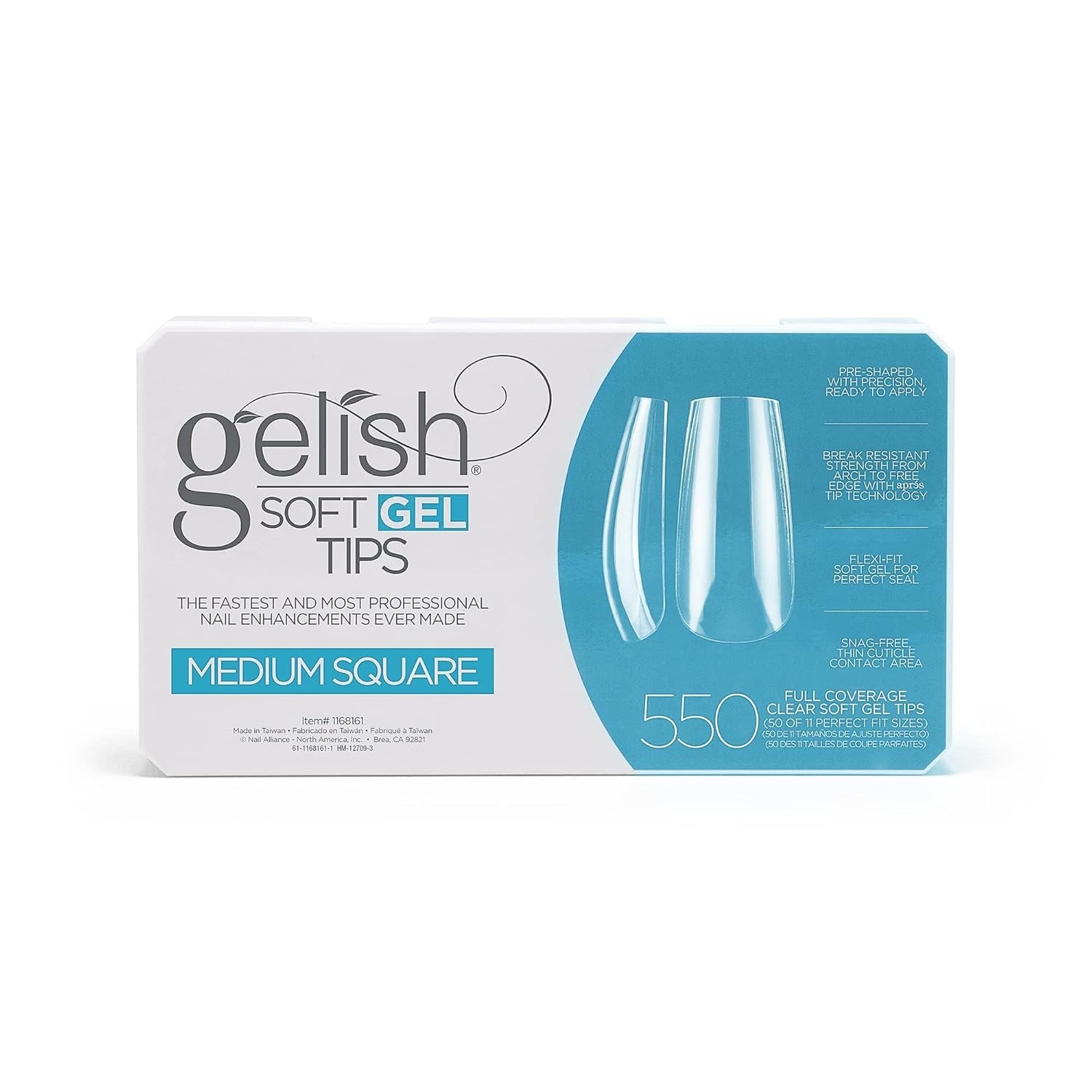 Nail Harmony Gelish Soft Gel Tips Medium Square 550ct