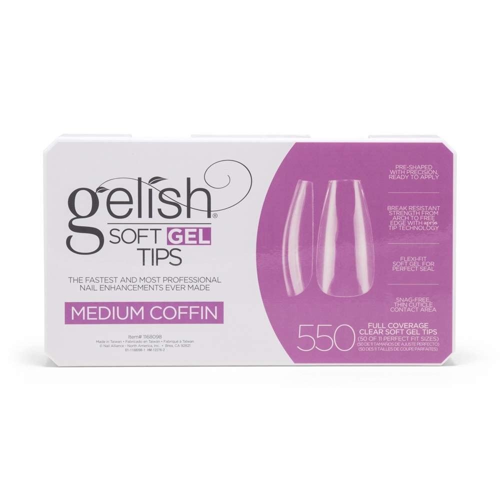 Nail Harmony Gelish Soft Gel Tips Medium Coffin 550ct