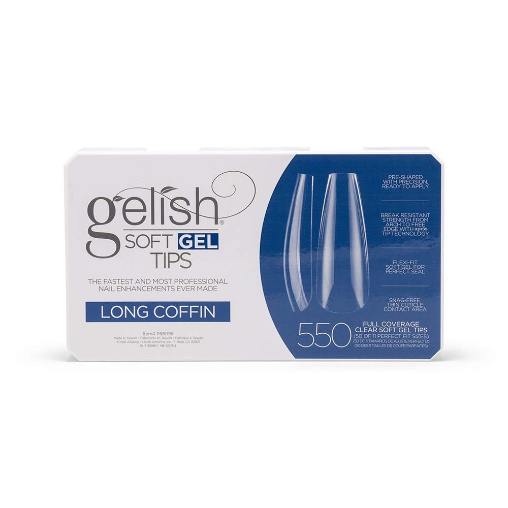 Nail Harmony Gelish Soft Gel Tips Long Coffin 550ct