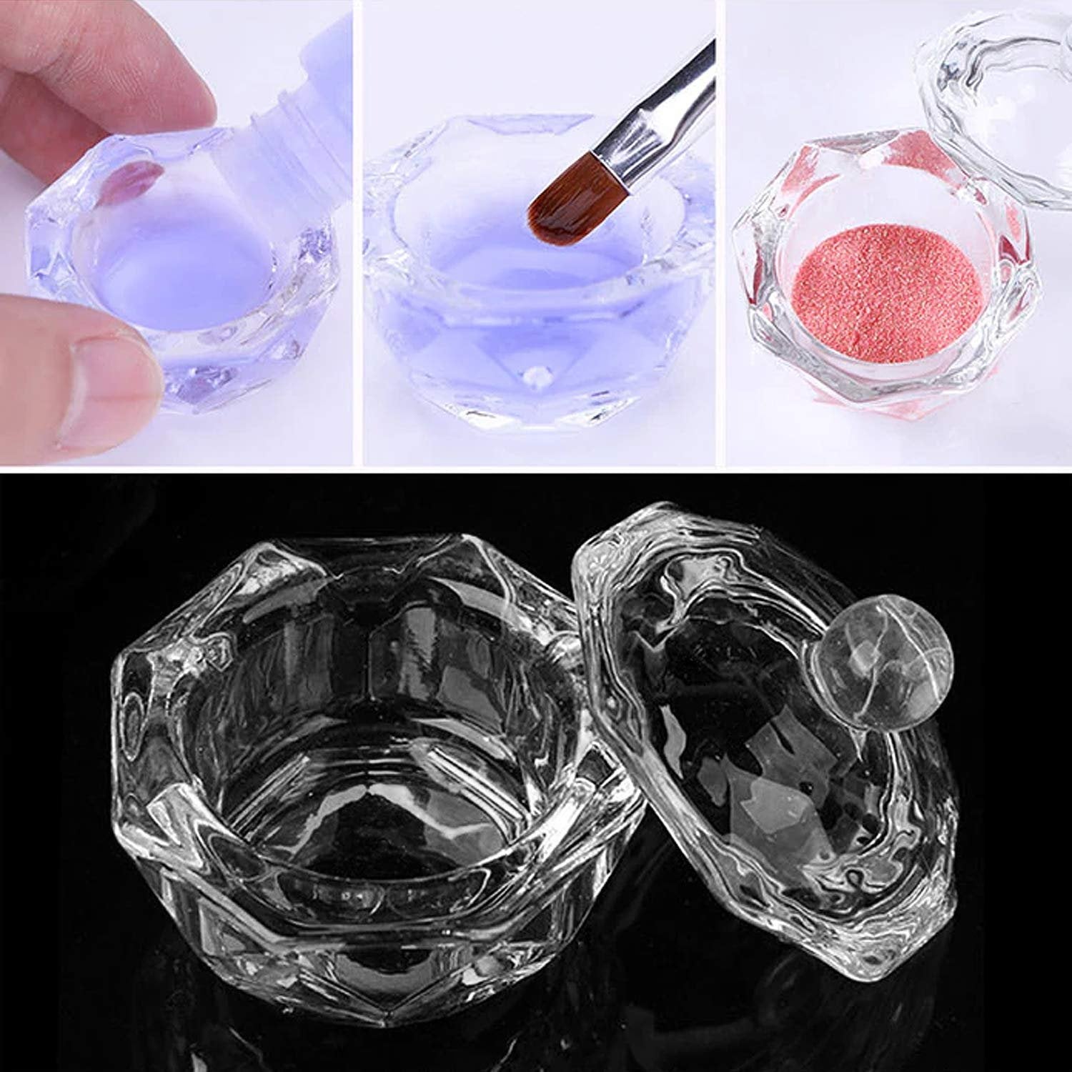 Karlash 2 Pieces Nail Art Acrylic Liquid Powder Dappen Dish Clear Glass Crystal Cup Bowl