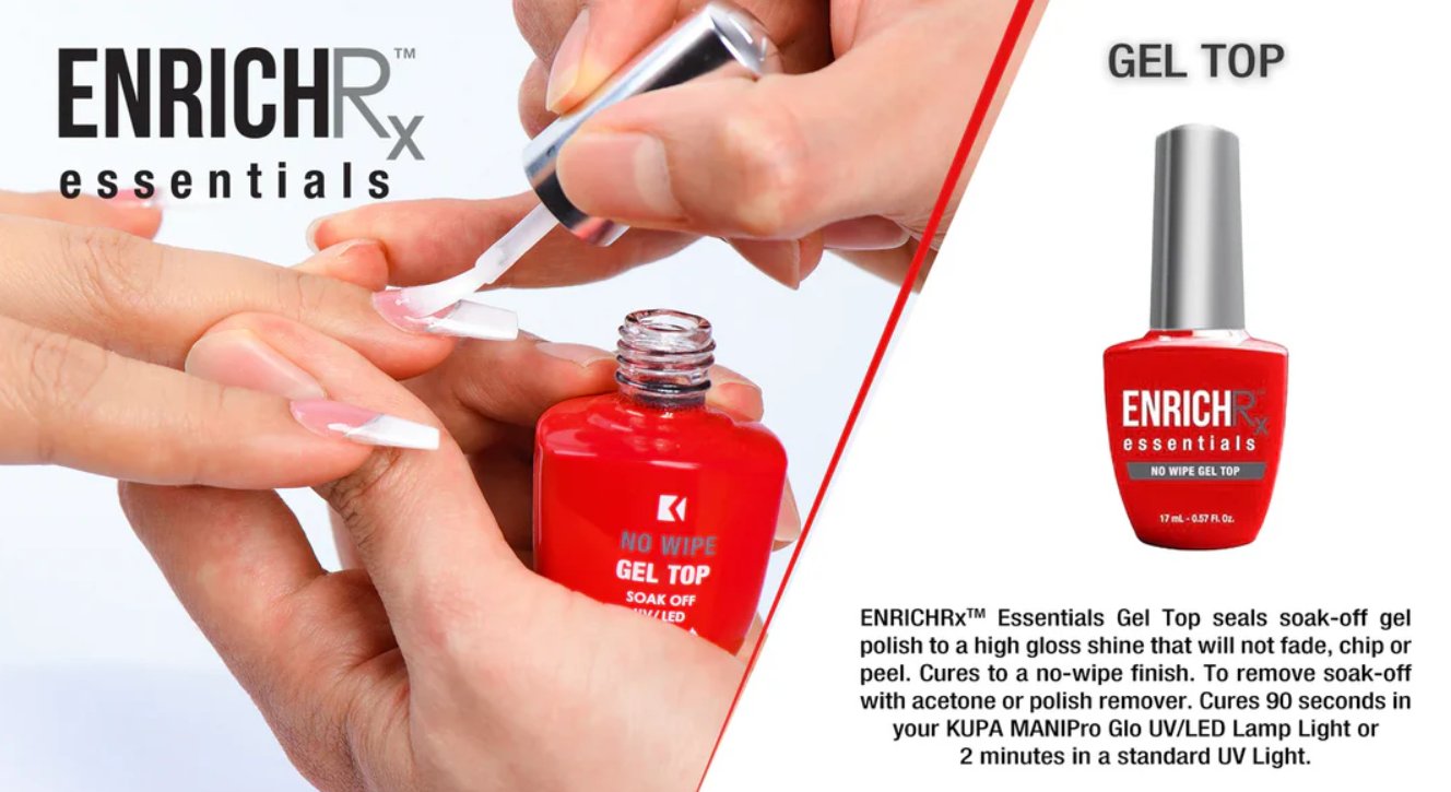 KUPA Gelfinity EnrichRX Essentials Gel Top Coat Gloss No-wipe 0.5oz, Clear