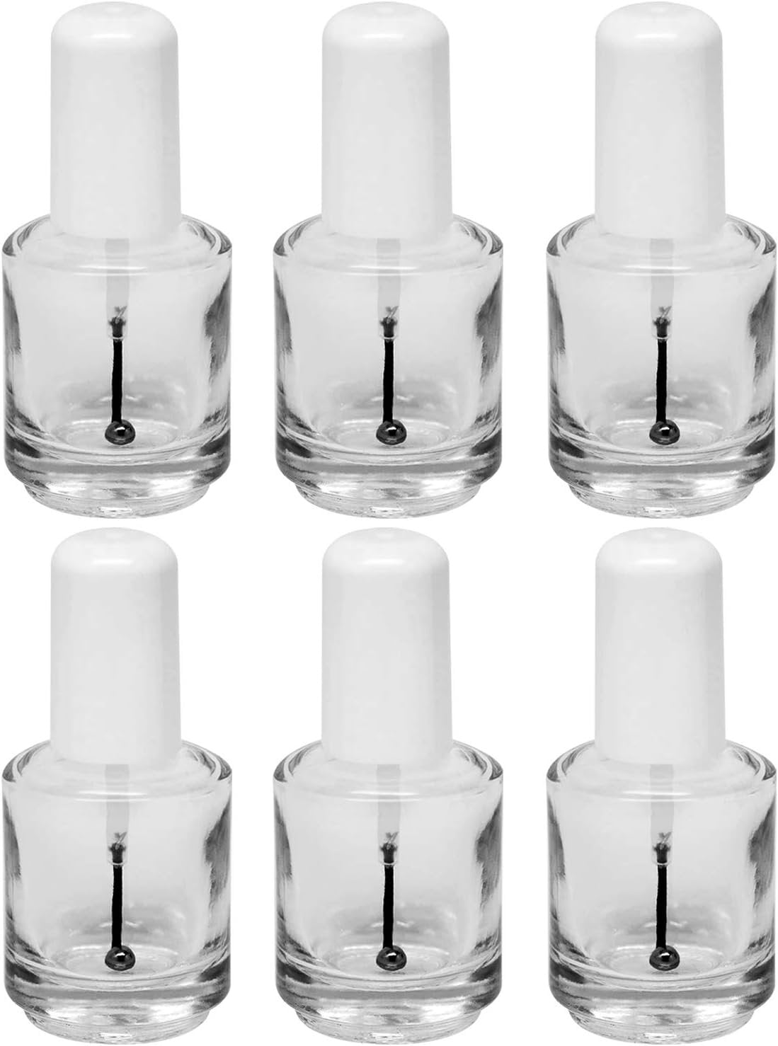 Empty Polish Bottle Clear + Brush + Mixing ball + White Cap 0.5 Oz