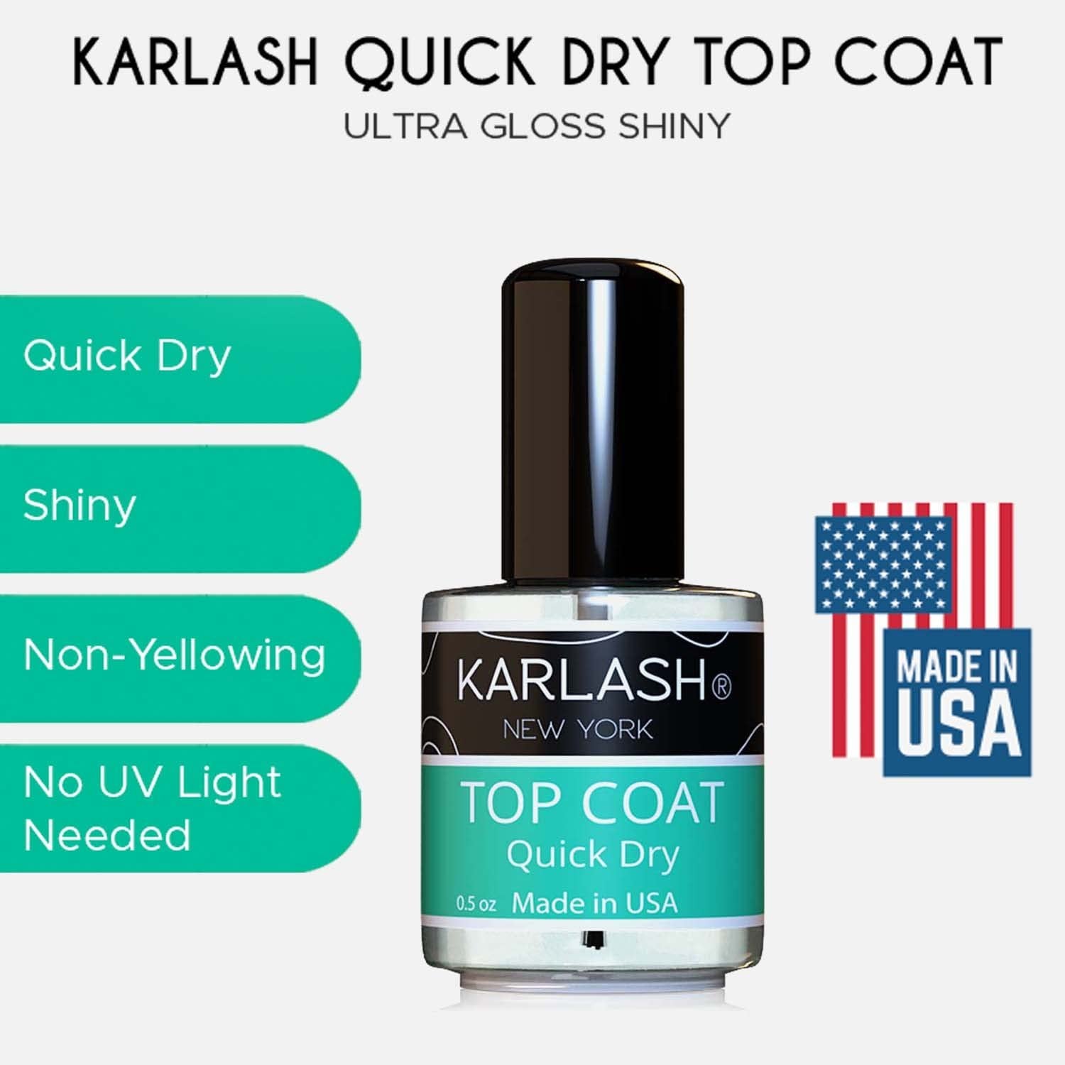 Karlash Quick Dry Fast Drying Super Shiny Nail Polish Top Coat 0.5 oz 15ml Made in USA