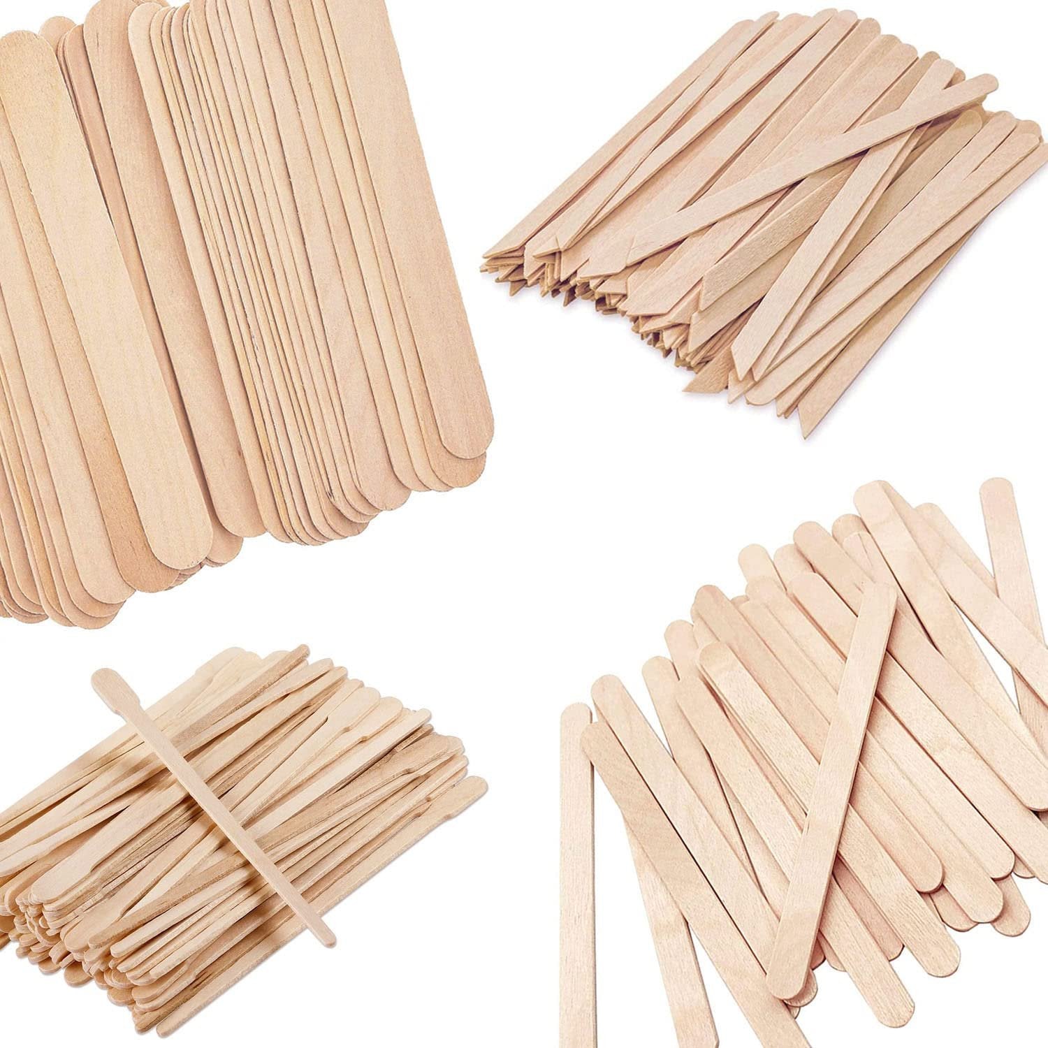 400 PCS Total Mix Large & Small Wax Wood Sticks Applicator Spatula 4 Style Assorted For Body & Face Hair Removal